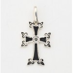 Small Armenian Sterling Silver Cross with Black Enamel 1 1/4" Tall